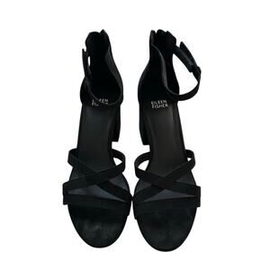 Eileen Fisher Noni Jazzy Heel Block Size 7.5 Black Strappy Leather formal casual